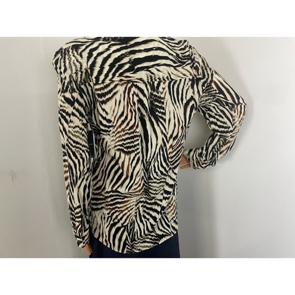 Liverpool Los Angeles Blouse Button Up Allover Patchwork Animal Print Size M NWT - Picture 6 of 16